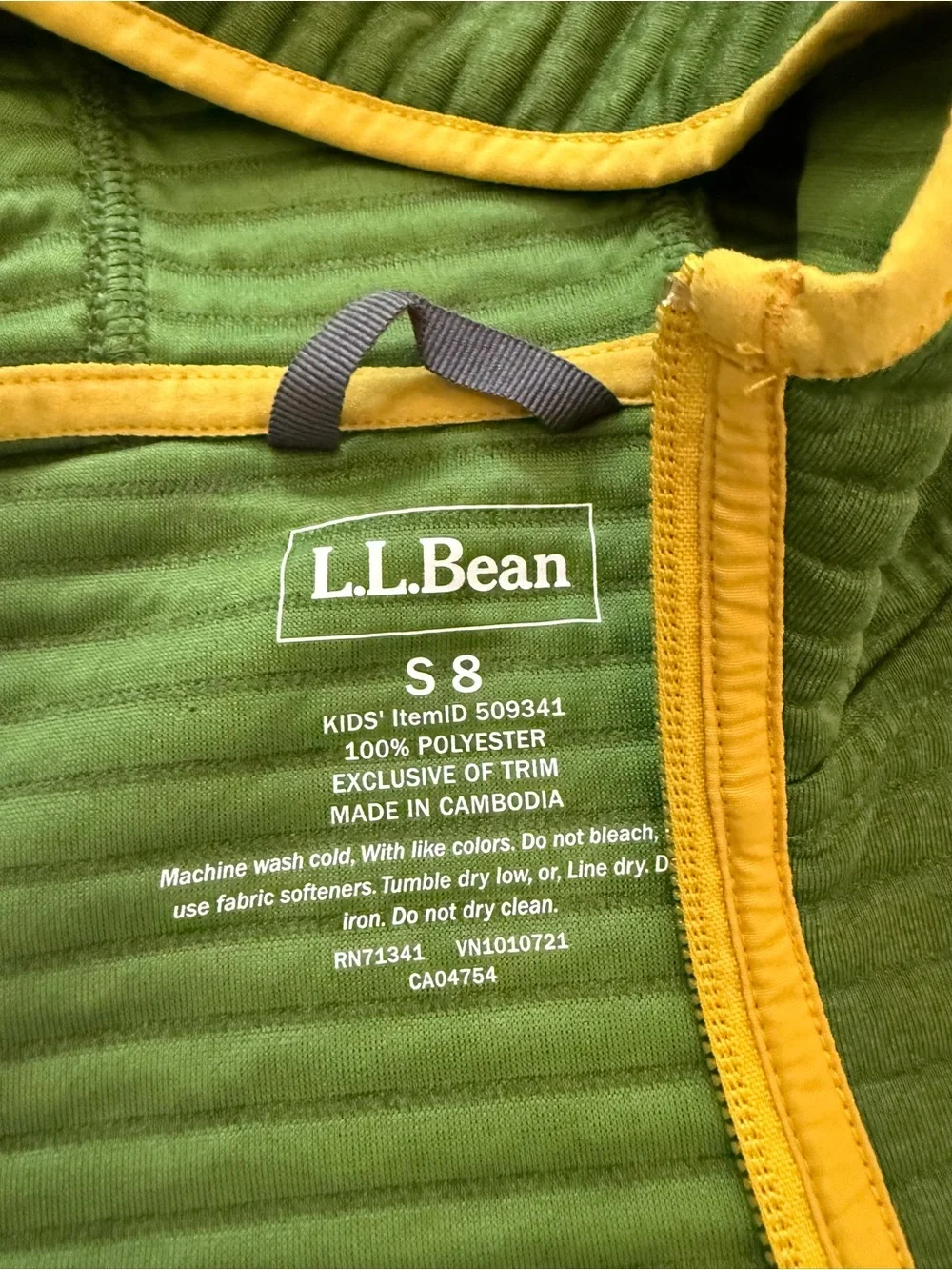 L.L. Bean Green & Navy Hooded Zip Sweatshirt with Yellow Trim